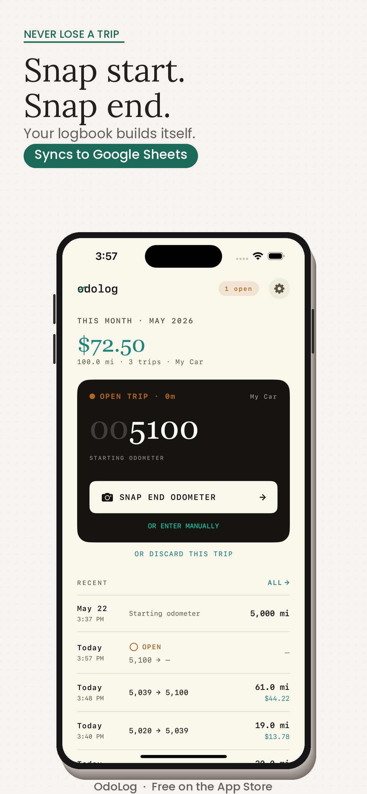 OdoLog app screenshot